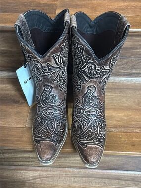 Myra Western Embossed Leather Cowboy Boots - Brown